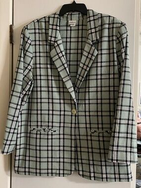 Modern essentials vintage Checked Single-Button Blazer in Mint Green